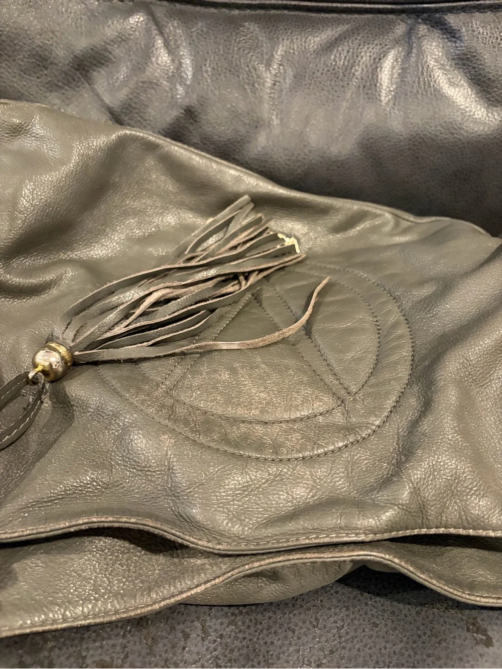 Valentino Olive Green Leather Hobo with Tassel and Gold Hardware